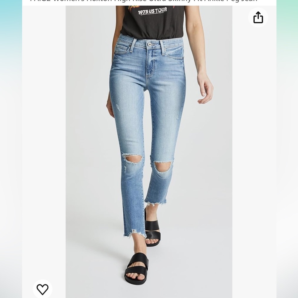 PAIGE Light Blue Distressed High-Rise Skinny Jeans